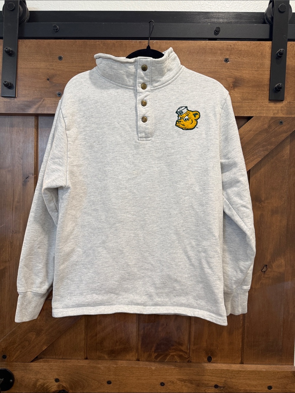 League Light Gray Baylor Snap-Front Sweatshirt with Baylor Bear Logo Size Medium